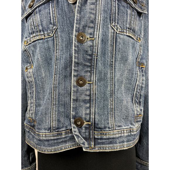 Baccini Denim Jean Jacket Women's Metal Buttons Tab Shoulders Pockets Size L - Picture 3 of 11